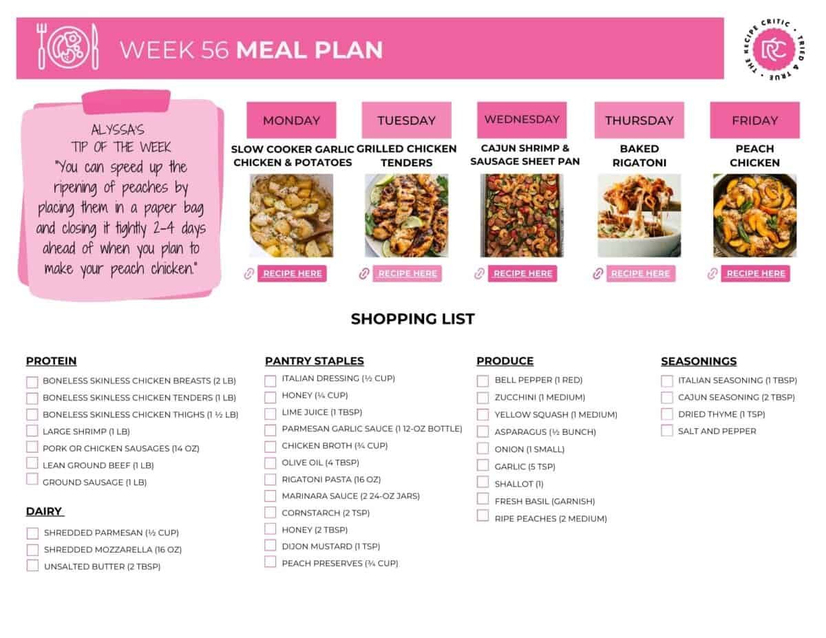 Image of the weekly meal plans printable shopping list.